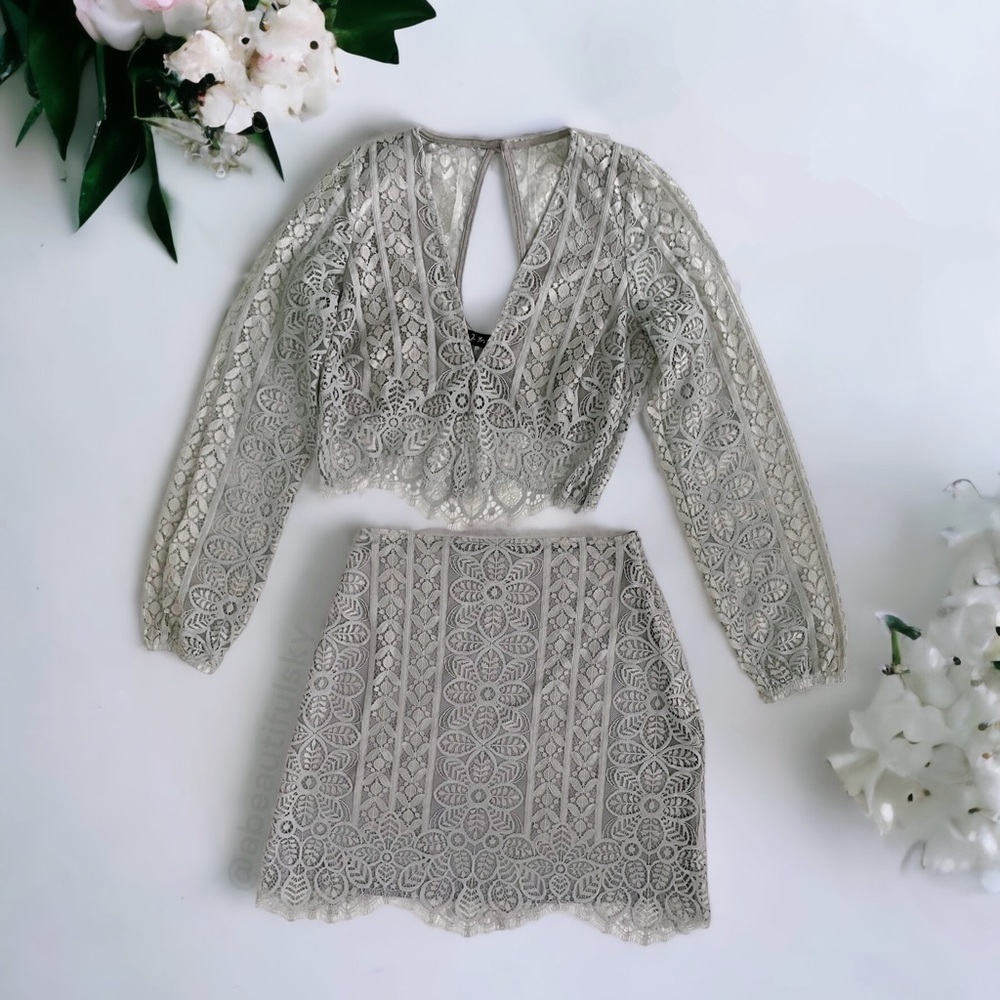 For Love & Lemons X Free People Lyla Set Embroidered Lace Crop + Skirt M Medium